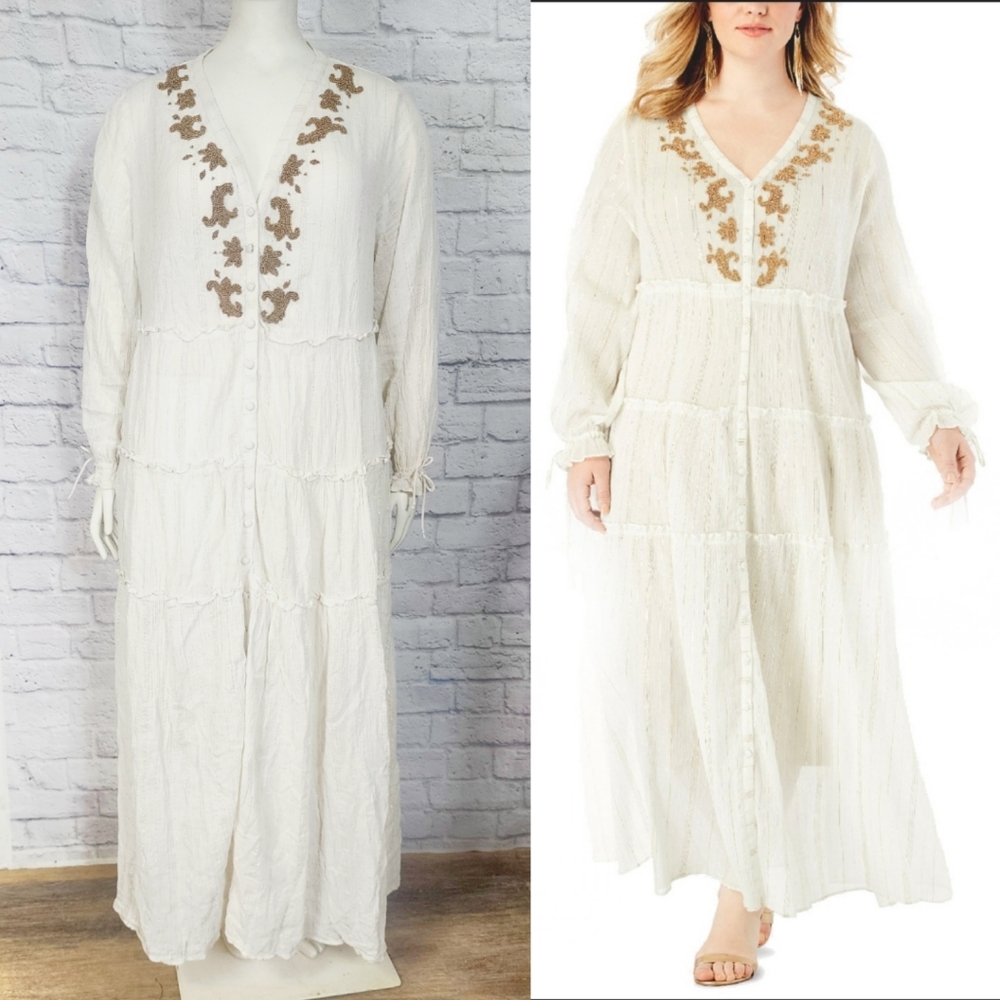 NWOT cotton Maxi dress beaded tiered ruffle hem plus size vacation beach coverup
